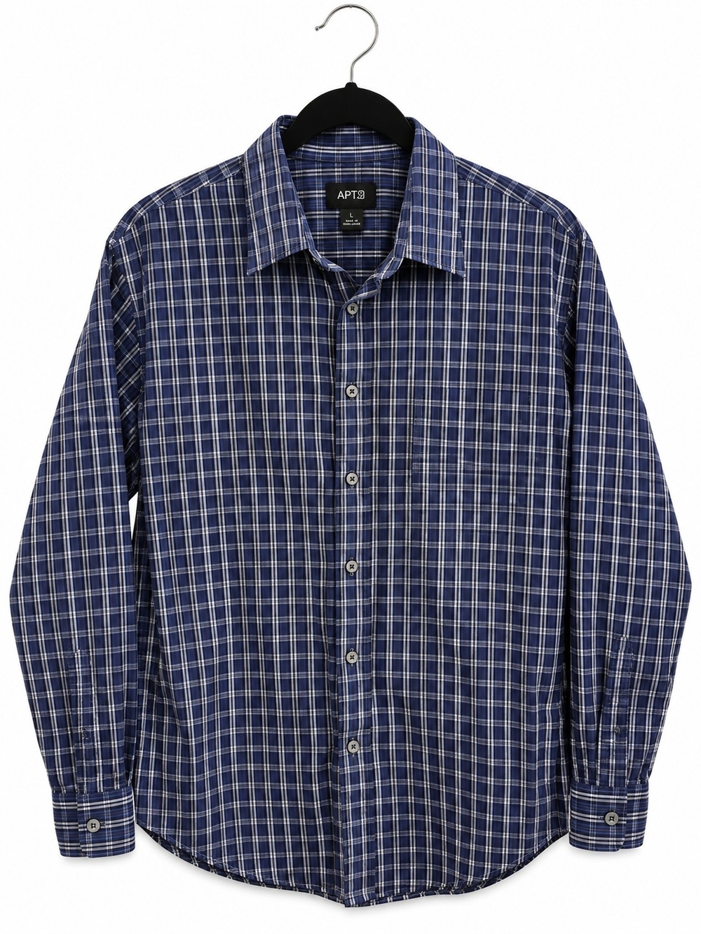 APT. 9 Navy & Purple Plaid Button-Down Shirt – Men’s Large